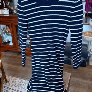 GAP Navy and White Striped Midi Dress